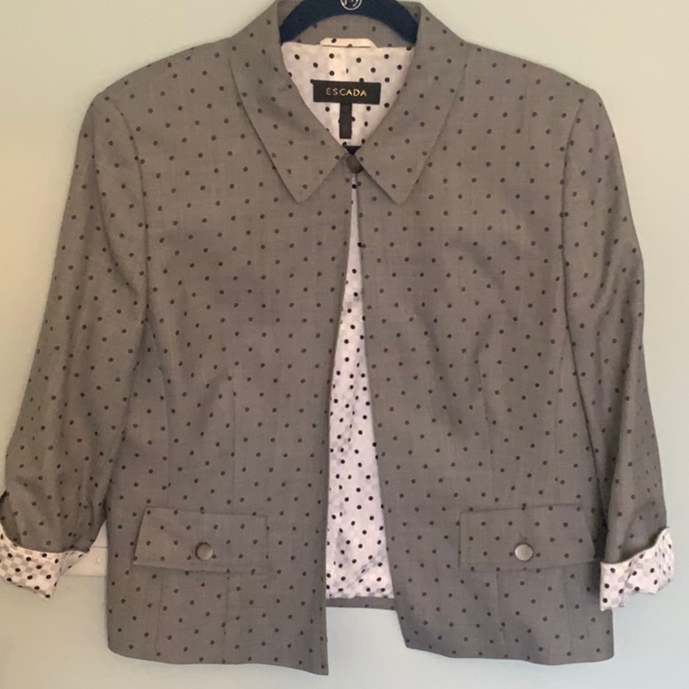 ESCADA BEAUTIFUL BLAZER SILK/ WOOL GREY POLKA DOT 12